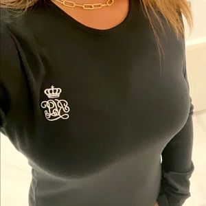 NWT Ralph Lauren along Sleeves Black Logo top